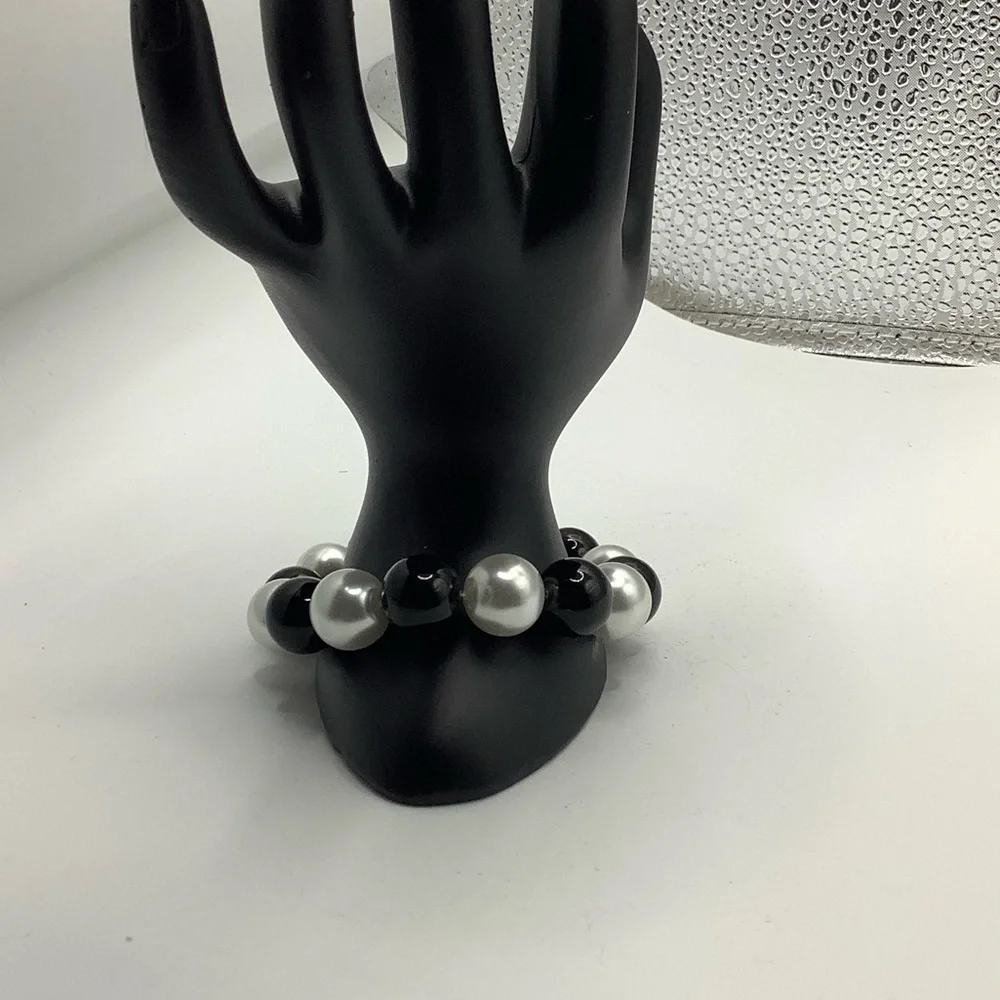 Lot of 5 Black and White Beaded Multi-Strand Bracelets